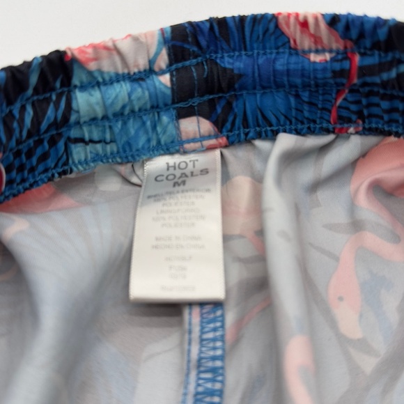 Ladies ~ Hot Coals ~ Tropical Blue Leaf Pink Flamingos Print ~ Swim Shorts ~ M - Picture 5 of 7